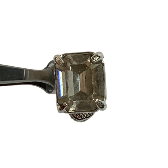 Eisenberg Ice Rhinestone Rectangle Stud Silver Tone Screw Back Earrings - Picture 7 of 7